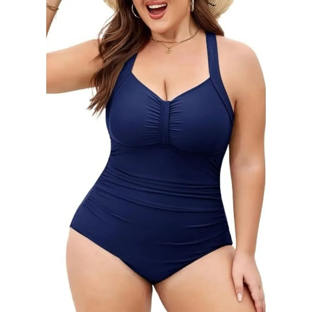 Aqua Eve 18W Plus Size One Piece Bikini Navy Blue NWT